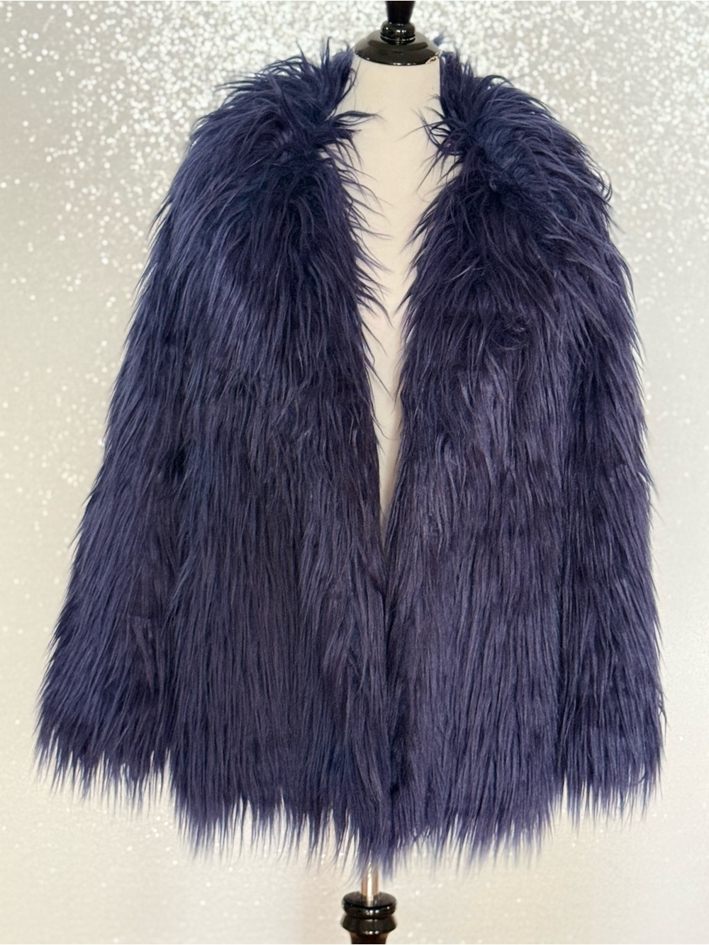 Azalea Wang Breckenridge Blue Faux Fur Coat Medium NWT Long Shaggy Plush Y2K - Picture 11 of 15